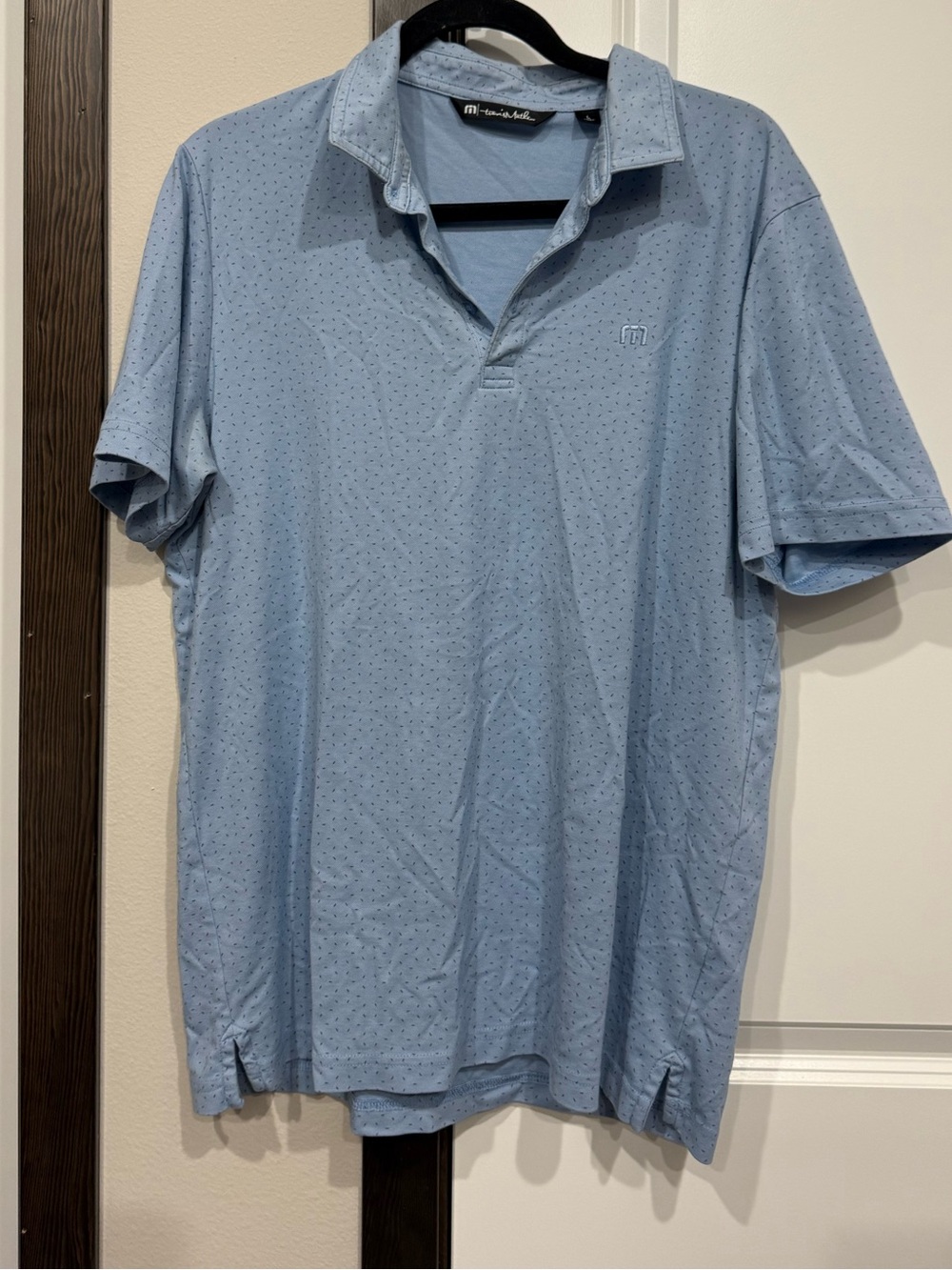 Travis Mathew Men’s Sky Blue Polo with Micro Dot Texture